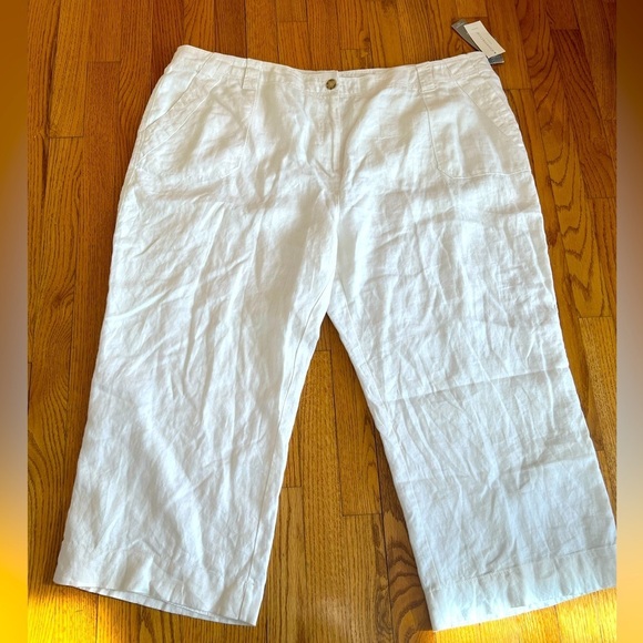 Charter Club Brand New White Linen Straight Leg Cropped Pants Size 24W - Picture 1 of 5